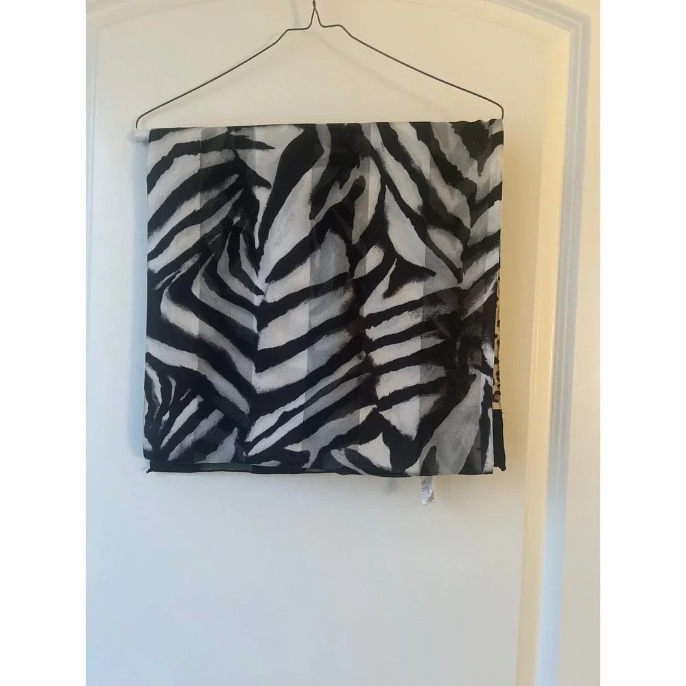Made in Italy Mixed Animal Print Scarf Zebra Leopard Black White Tan Rectangular